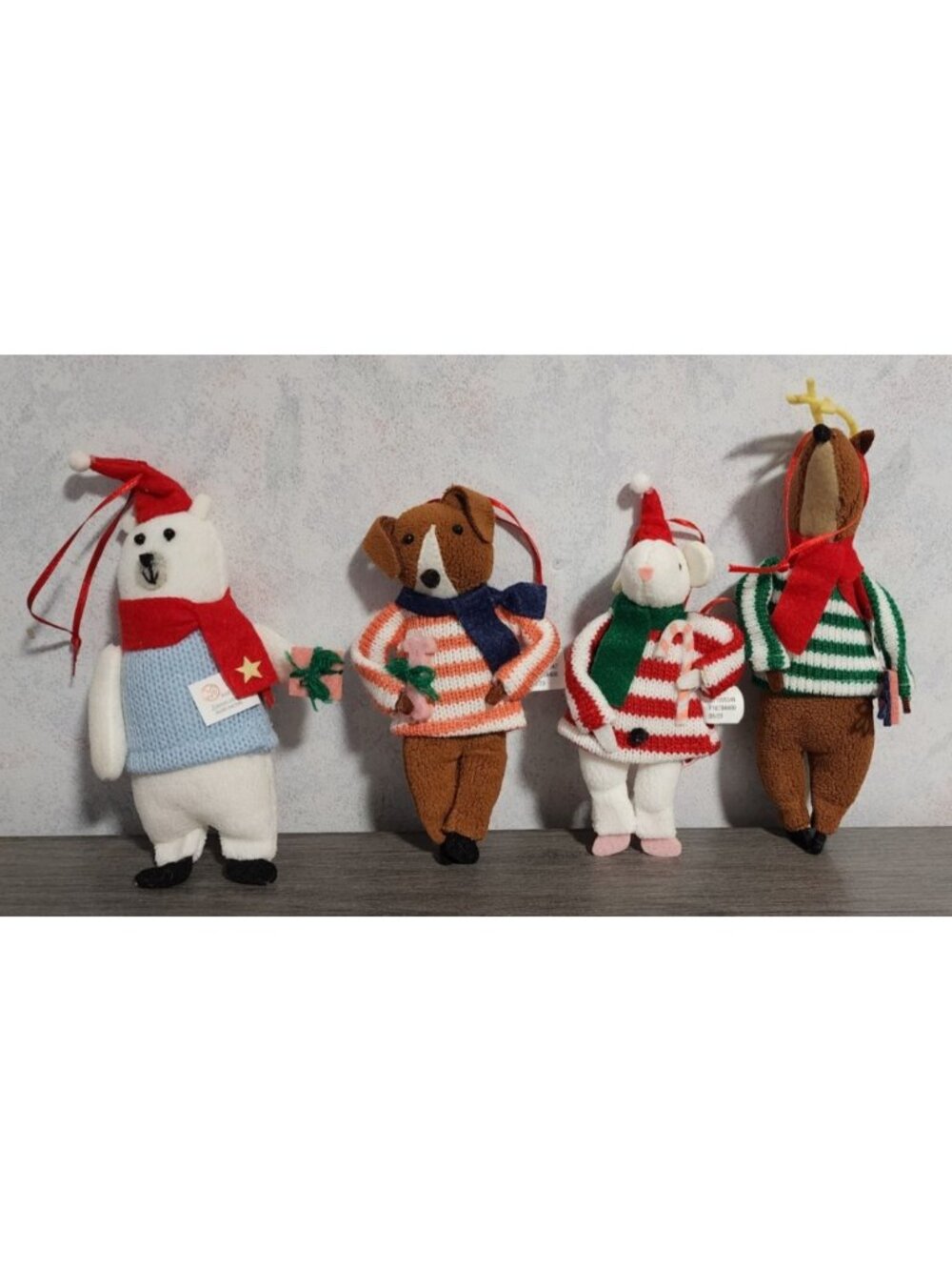 4 Target Wondershop Plush Ornaments Polar Bear Mouse Dog Reindeer